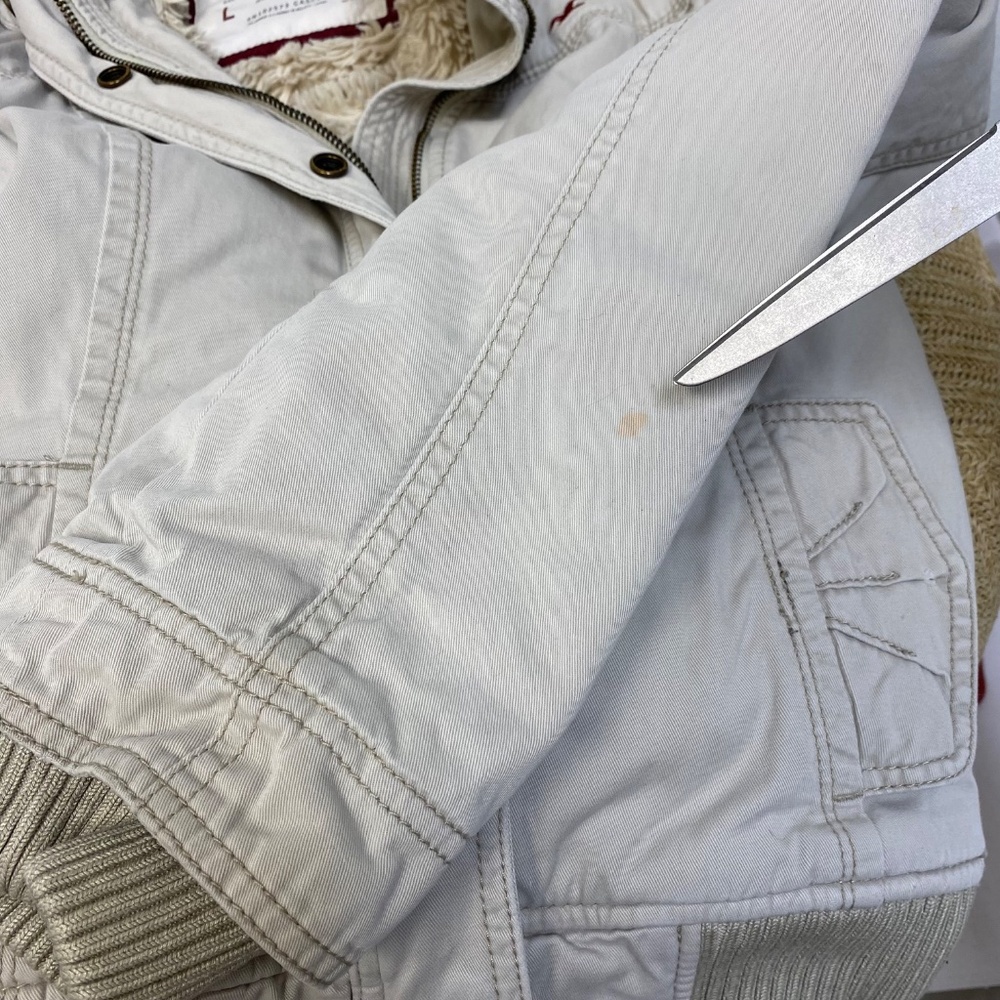 Vintage Y2K Hollister Jacket Women Large Beige Hooded Sherpa Lined - Picture 4 of 8
